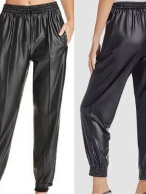 NWOT BLANKNYC Womens Vegan Faux Leather Joggers Sz 28 Color Night Crawling-Black